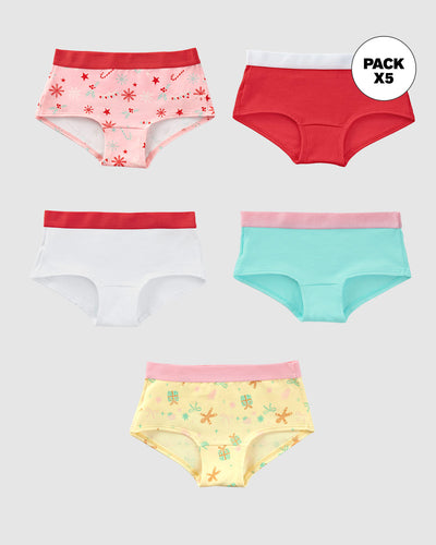 Paquete x 5 calzones tipo hipster para niña#color_s03-blanco-rojo-menta-est-flores-est-regalos