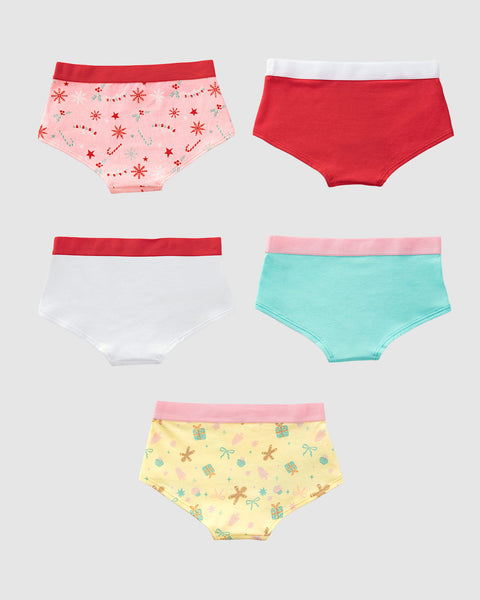 Paquete x 5 calzones tipo hipster para niña#color_s03-blanco-rojo-menta-est-flores-est-regalos