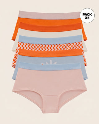 Paquete x 5 calzones tipo hipster para niña#color_s08-estampado-flor-mandarina-ondas-marfil-naranja