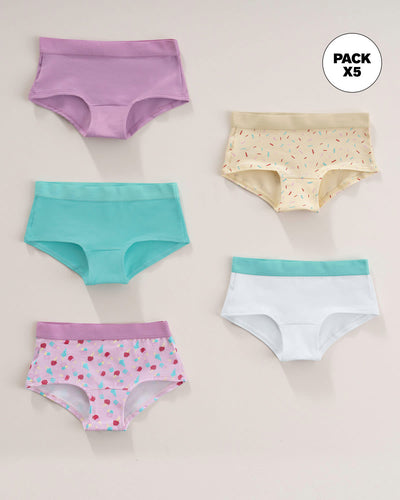 Paquete x 5 calzones tipo hipster para niña#color_s30-morado-blanco-azul-marfil