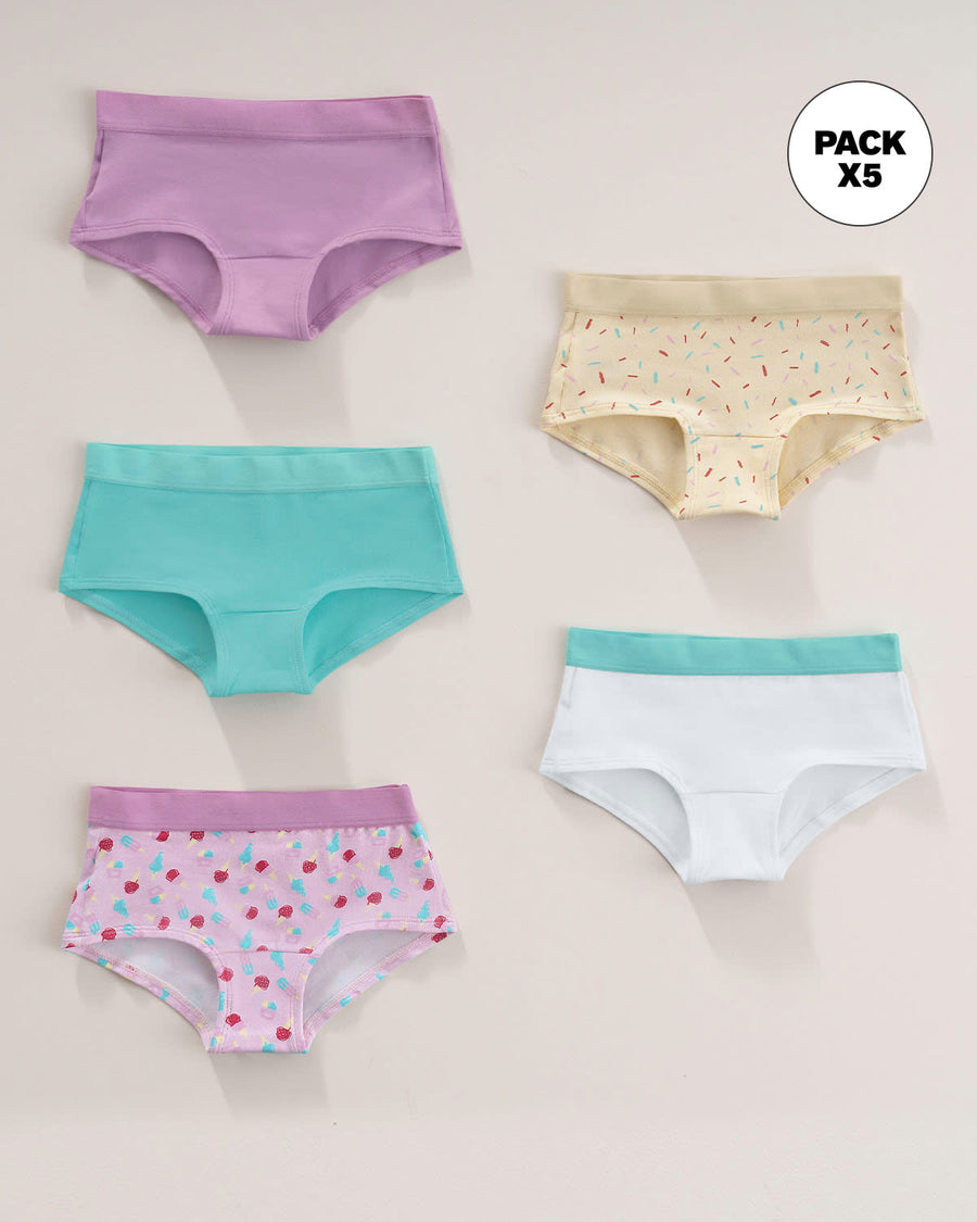 Paquete x 5 calzones tipo hipster para niña | Leonisa Perú