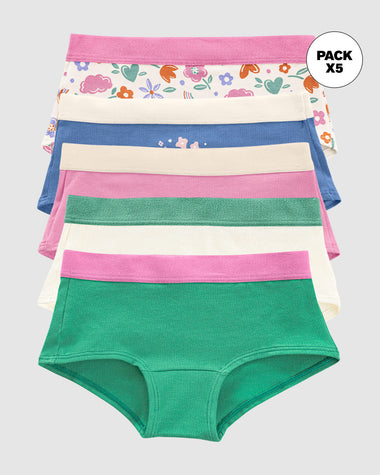Paquete x 5 calzones tipo hipster para niña#color_s33-flores-arco-iris-rosado-marfil-verde