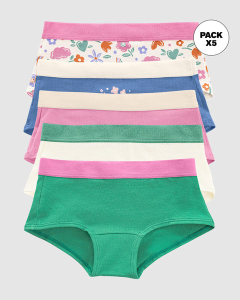 Paquete x 5 calzones tipo hipster para niña#color_s33-flores-arco-iris-rosado-marfil-verde
