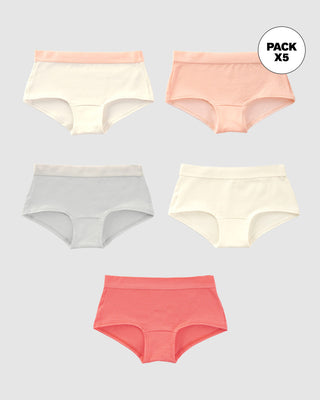 Paquete x 5 calzones tipo hipster para niña#color_s34-gris-rosado-marfil-rojo-marfil-elast.rosado