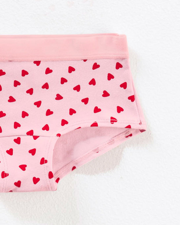 Paquete x 3 calzones tipo hipster en algodón suave para niña#color_s45-fucsia-estampado-corazones-blanco