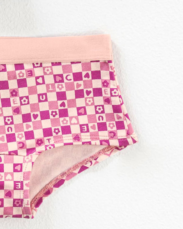 Paquete x 5 Calzones tipo Hipster en Algodón Suave para niña#color_s26-cuadros-rayas-rosado-azul-blanco