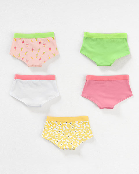 Paquete x 5 Calzones tipo Hipster en Algodón Suave para niña#color_s27-estampados-rosado-blanco-verde