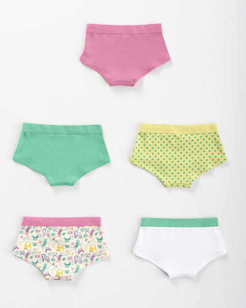 Paquete x 5 Calzones tipo Hipster en Algodón Suave para niña#color_s29-rosado-verde-blanco-puntos-estampado