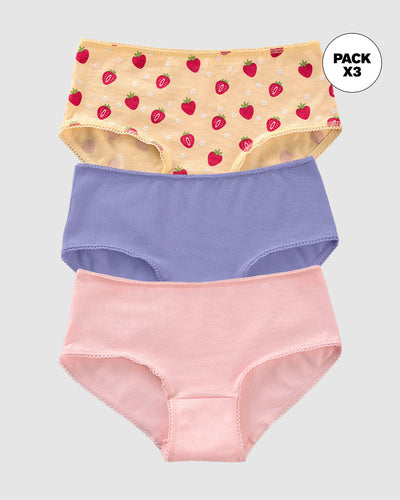 Paquete x3 calzón clásico para niña#color_s02-amarillo-estampado-puntos-azul-rosa