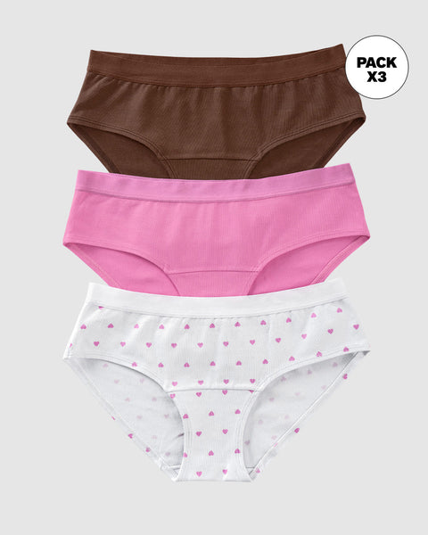 Paquete x 3 calzones estilo hípster en algodón#color_s73-cafe-rosado-estampado-corazones