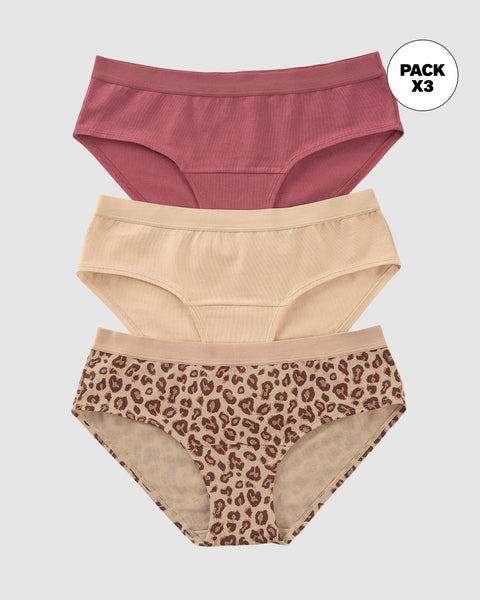 Paquete x 3 calzones estilo hípster en algodón#color_s76-habano-claro-animal-print-salmon