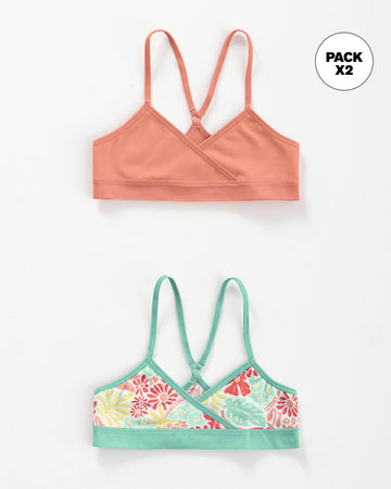 Paquete x 2 top principiante para niña espalda deportiva#color_s14-coral-estampado-coral