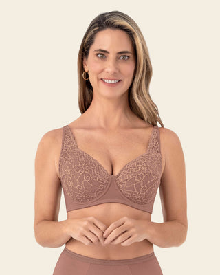 Brasier triangular con copas en encaje y espalda en tela lisa#color_a23-cafe-medio