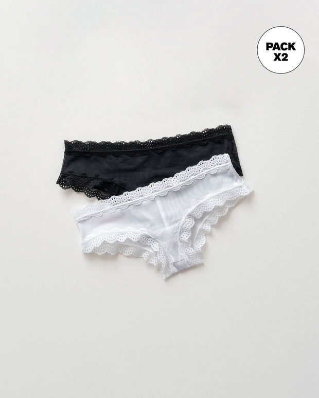 Paquete x2: calzón cachetero con toques de encaje#color_s01-negro-blanco