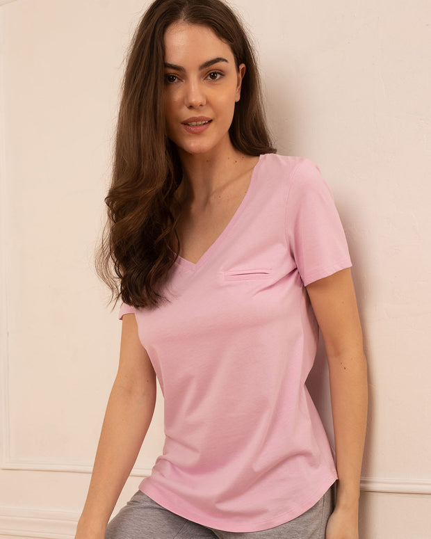 Camiseta manga corta de pijama con bolsillo decorativo Accent#color_301-rosado