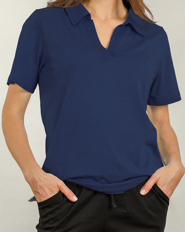 Camiseta manga corta con cuello tipo camisa. Tallas completas.#color_547-azul