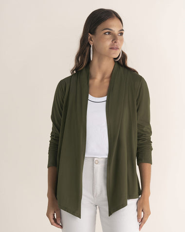 Camiseta abierta manga larga con mangas en la misma tela#color_c45-verde-oscuro