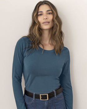 Camisa manga larga básica para mujer#color_295-azul
