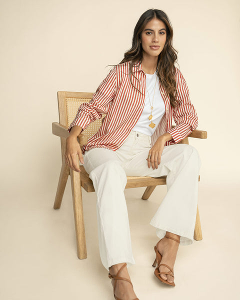 Blusa manga larga con botón funcional y mangas con botón#color_001-raya-terracota