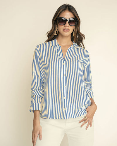 Blusa manga larga con botón funcional y mangas con botón#color_012-raya-azul