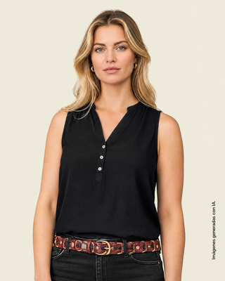 Blusa manga sisa abotonable#color_700-negro