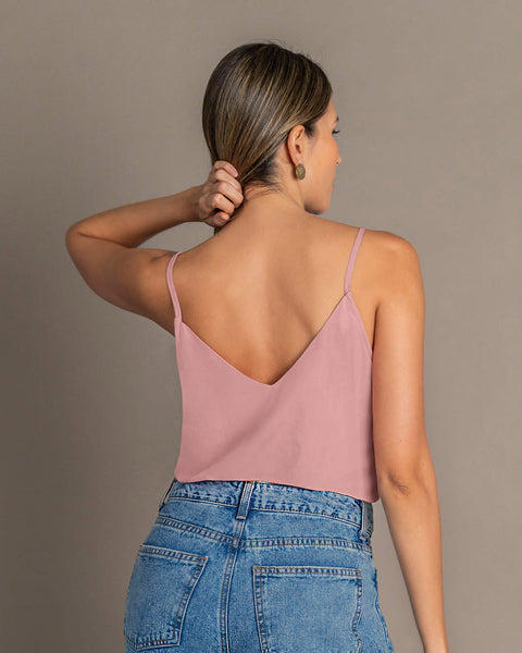 Blusa de tiritas con cuello en V#color_181-palo-rosa