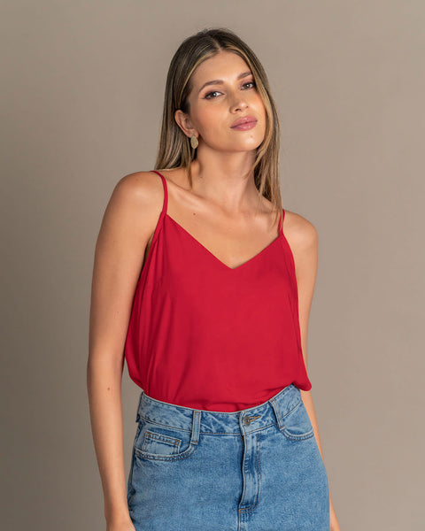 Blusa de tiritas con cuello en V#color_302-rojo