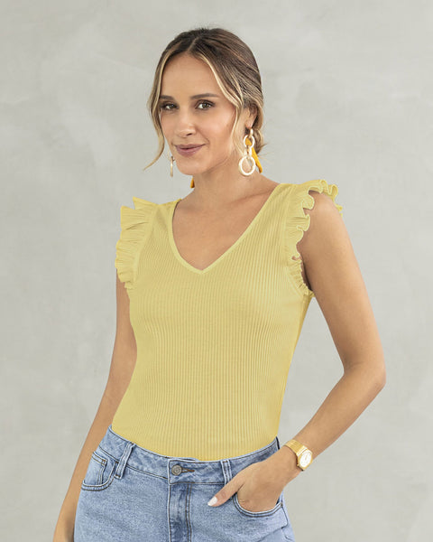 Camiseta manga sisa con vuelo en borde#color_128-amarillo