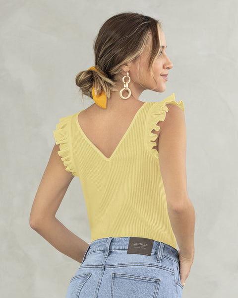Camiseta manga sisa con vuelo en borde#color_128-amarillo