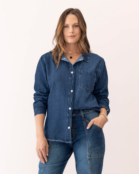 Casaca manga larga oversized con cuello camisero#color_141-indigo