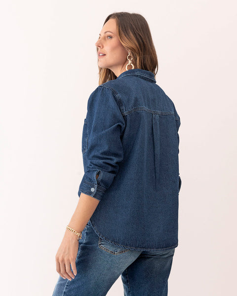 Casaca manga larga oversized con cuello camisero#color_141-indigo