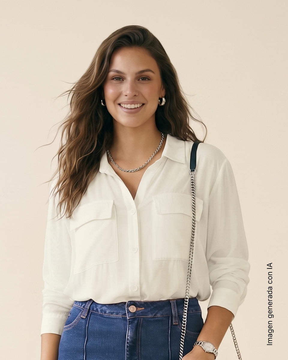 Blusa liviana manga larga con bolsillos