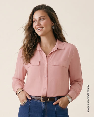 Blusa liviana manga larga con bolsillos#color_c28-rosado