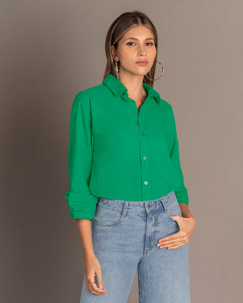 Blusa manga larga oversize con botones  funcionales#color_632-verde