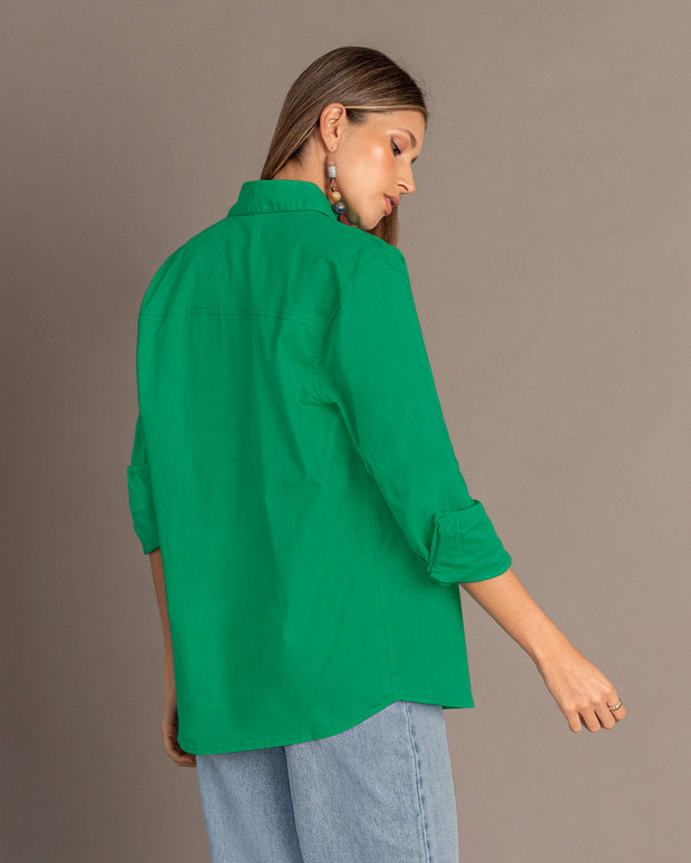 Blusa manga larga oversize con botones  funcionales#color_632-verde