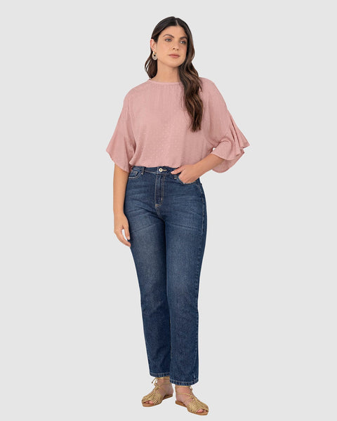 Blusa manga corta con vuelo en bordes y cuello alto#color_036-rosa