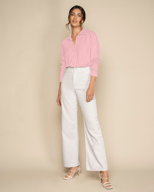 Blusa manga larga con cuello camisero y botones funcionales#color_301-rosado