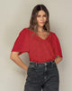 Camiseta manga corta cuello en V tipo tejido#color_302-rojo