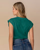 Camiseta manga corta con cuello en v y doblez en mangas#color_601-verde
