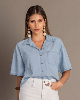Blusa manga corta y amplia con botones  funcionales#color_585-azul