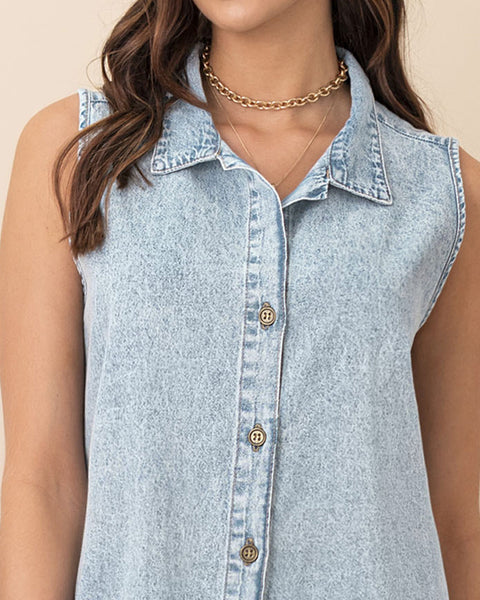 Vestido corto manga sisa con botones funcionales#color_141-indigo-claro