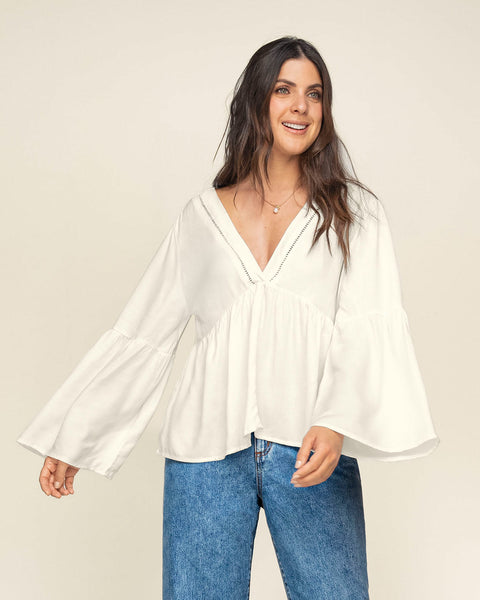 Blusa Blanca Con Mangas Anchas Sleeve Camisa Blanca Manga Ancha