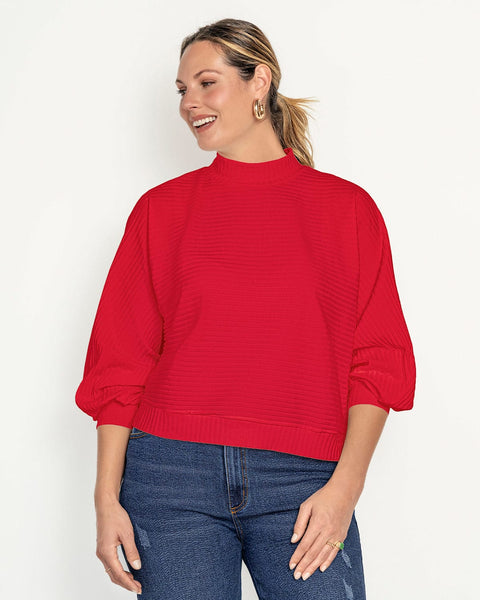 Camiseta manga larga cuello tortuga de mangas con volumen#color_302-rojo