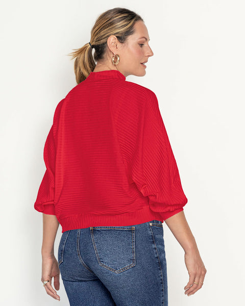 Camiseta manga larga cuello tortuga de mangas con volumen#color_302-rojo