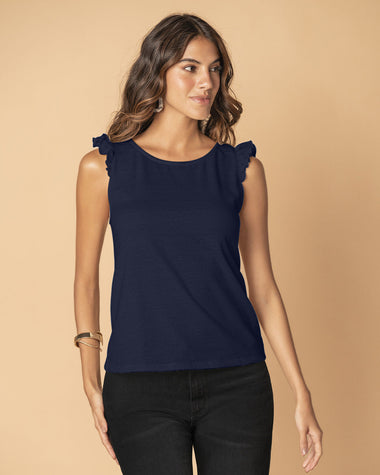 Camiseta manga sisa con detalle de vuelo  en  borde#color_c42-azul-oscuro