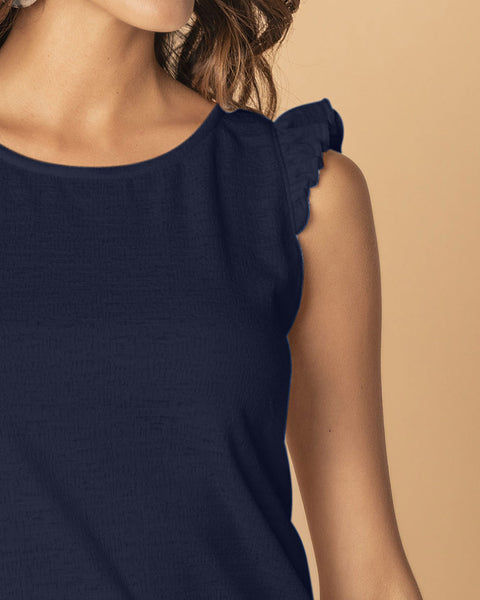 Camiseta manga sisa con detalle de vuelo  en  borde#color_c42-azul-oscuro