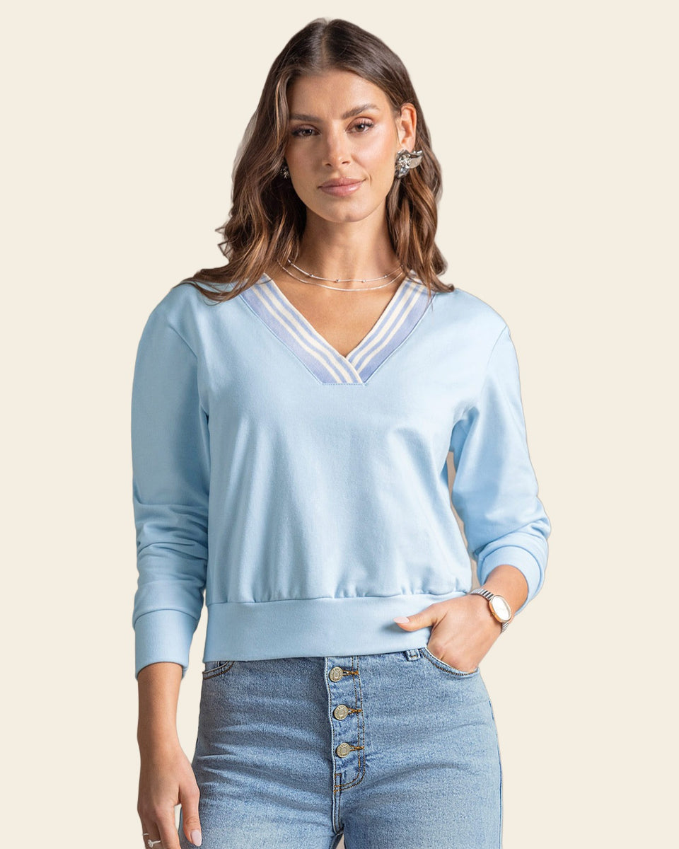 Camiseta manga larga cuello en V tejido