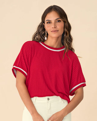 Camiseta manga corta cuello y mangas tejidos#color_302-rojo