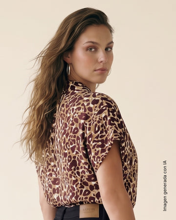 Blusa estampada de manga corta y cuello camisero#color_080-estampado