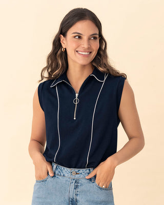 Chaleco corto con cierre en frente#color_c42-azul-oscuro